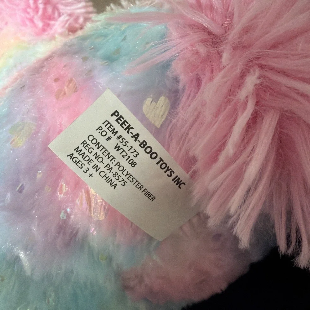 Peek A Boo Toy Company Pink Sparkle Hearts Plush Unicorn With Tags Large 20 Inch